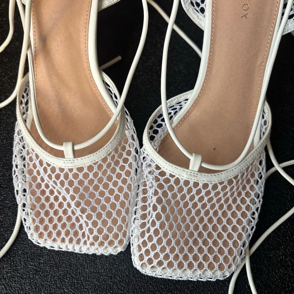 Women's White Mesh Lace-Up Heels White Fox - Picture 2 of 9